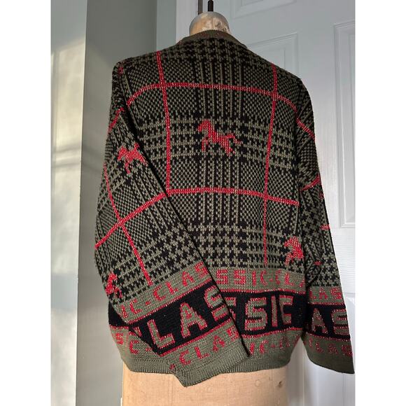 Vintage Knit Sweater green CLASSIC horse plaid Equestrian 80s - Picture 15 of 16